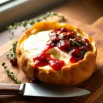 Baked Brie in Bread Bowl with Cranberry Sauce and Thyme