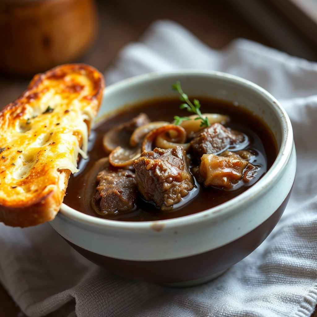 French Onion Short Rib Soup with Cheesy Gruyère Toast