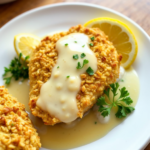 Lemon Pecorino Crusted Chicken with Creamy Lemon Sauce