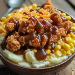 Learn how to make easy Homemade KFC Bowls with instant mashed potatoes, popcorn chicken, corn, and gravy for the perfect comfort food meal.