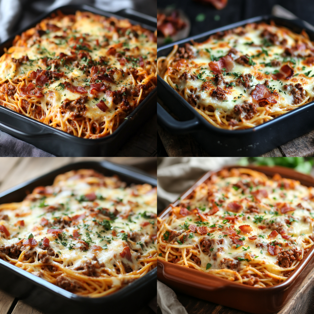 Baked Spaghetti With Minced Beef And Bacon
