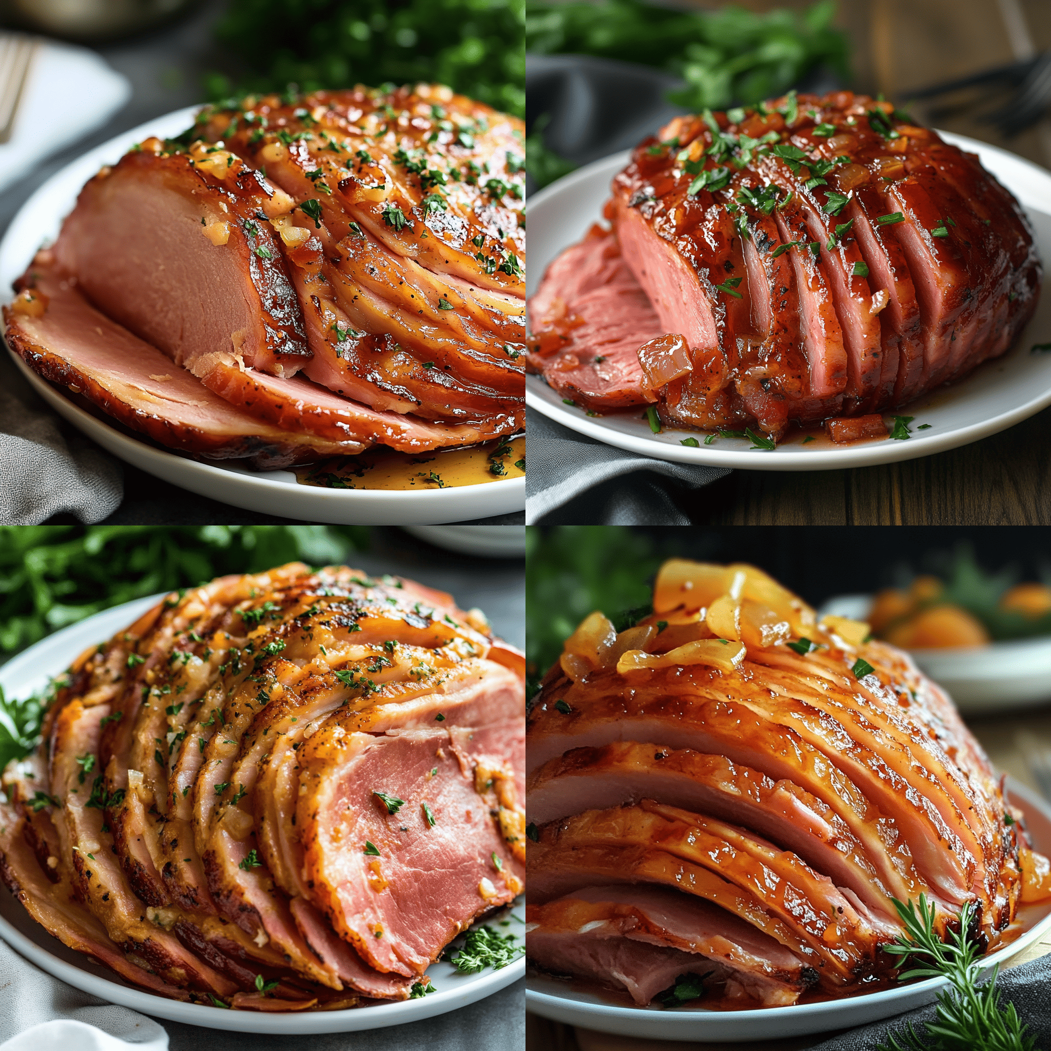 Slow Cooker Copycat Honey Baked Ham with a caramelized glaze, sliced and served on a white plate.