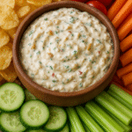 Humpty Dumpty Dip served with chips and veggies